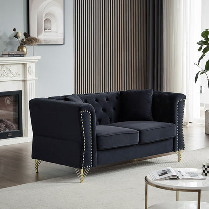 Black Velvet 3-seater Sofa with Tufted Couch