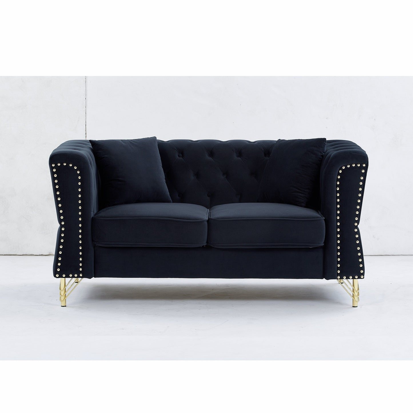 Black Velvet 3-seater Sofa with Tufted Couch