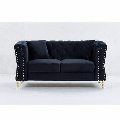 Black Velvet 3-seater Sofa with Tufted Couch
