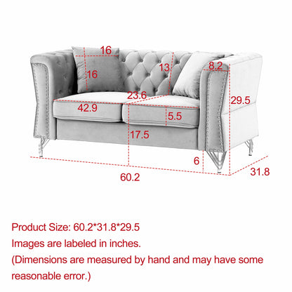 Black Velvet 3-seater Sofa with Tufted Couch