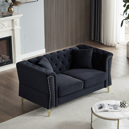 Black Velvet 3-seater Sofa with Tufted Couch