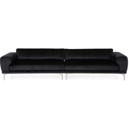 Black Velvet 4-Seater Sofa with Cushions and Metal Legs