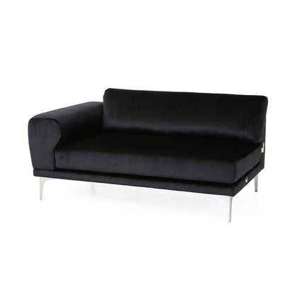 Black Velvet 4-Seater Sofa with Cushions and Metal Legs