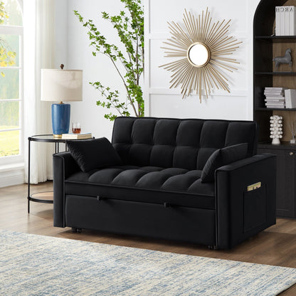 Black Velvet 4-in-1 Pull-Out Loveseat Sofa Bed