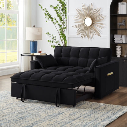 Black Velvet 4-in-1 Pull-Out Loveseat Sofa Bed