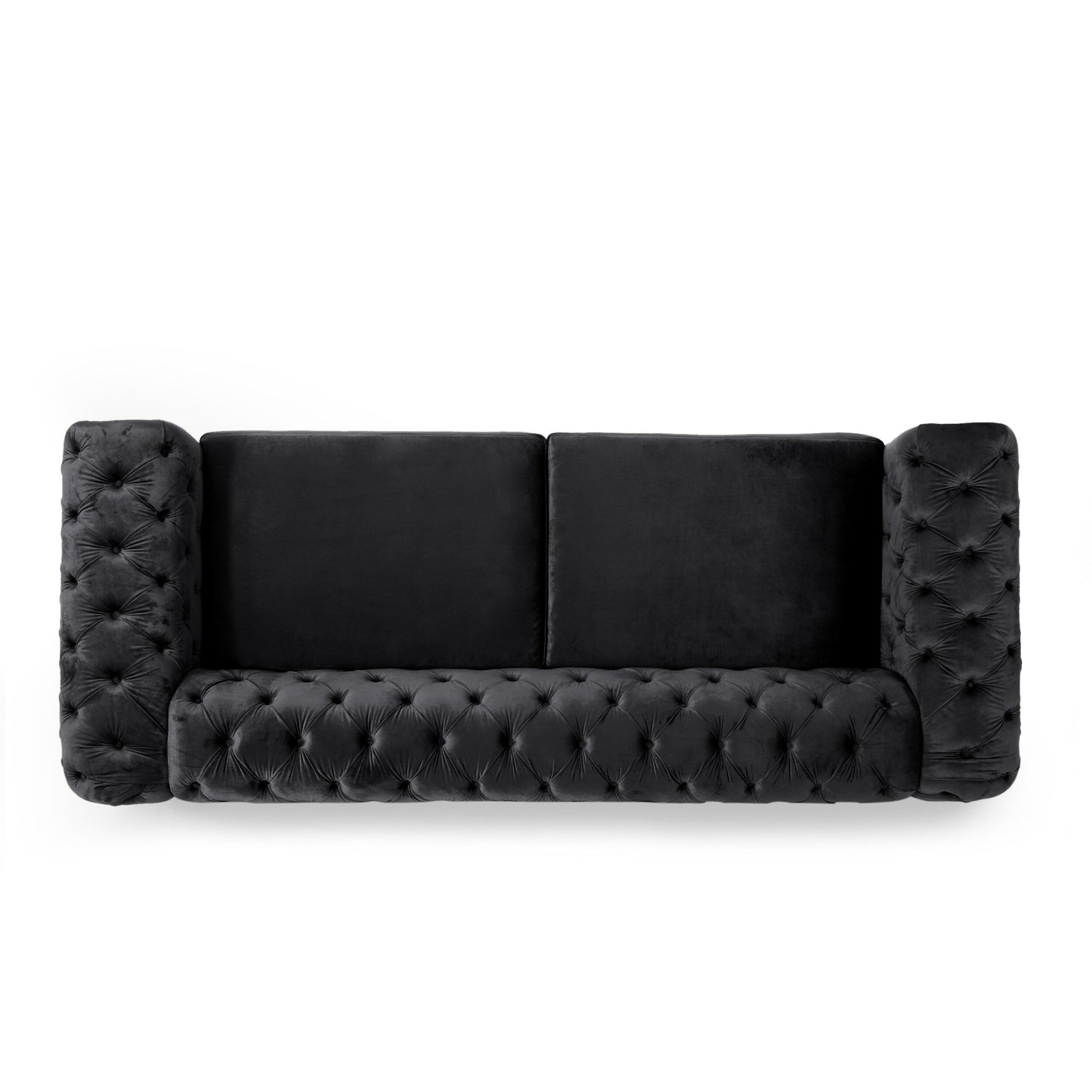 Black Velvet Button Tufted 3-seater Sofa with Iron Legs