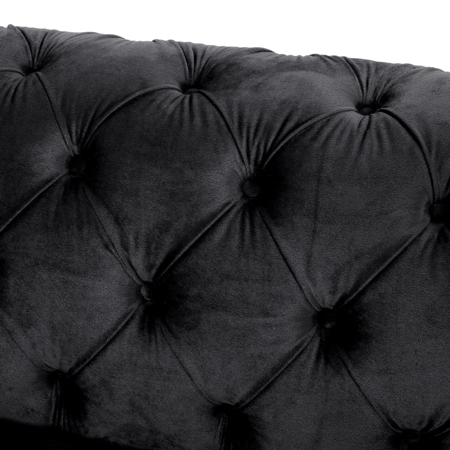 Black Velvet Button Tufted 3-seater Sofa with Iron Legs