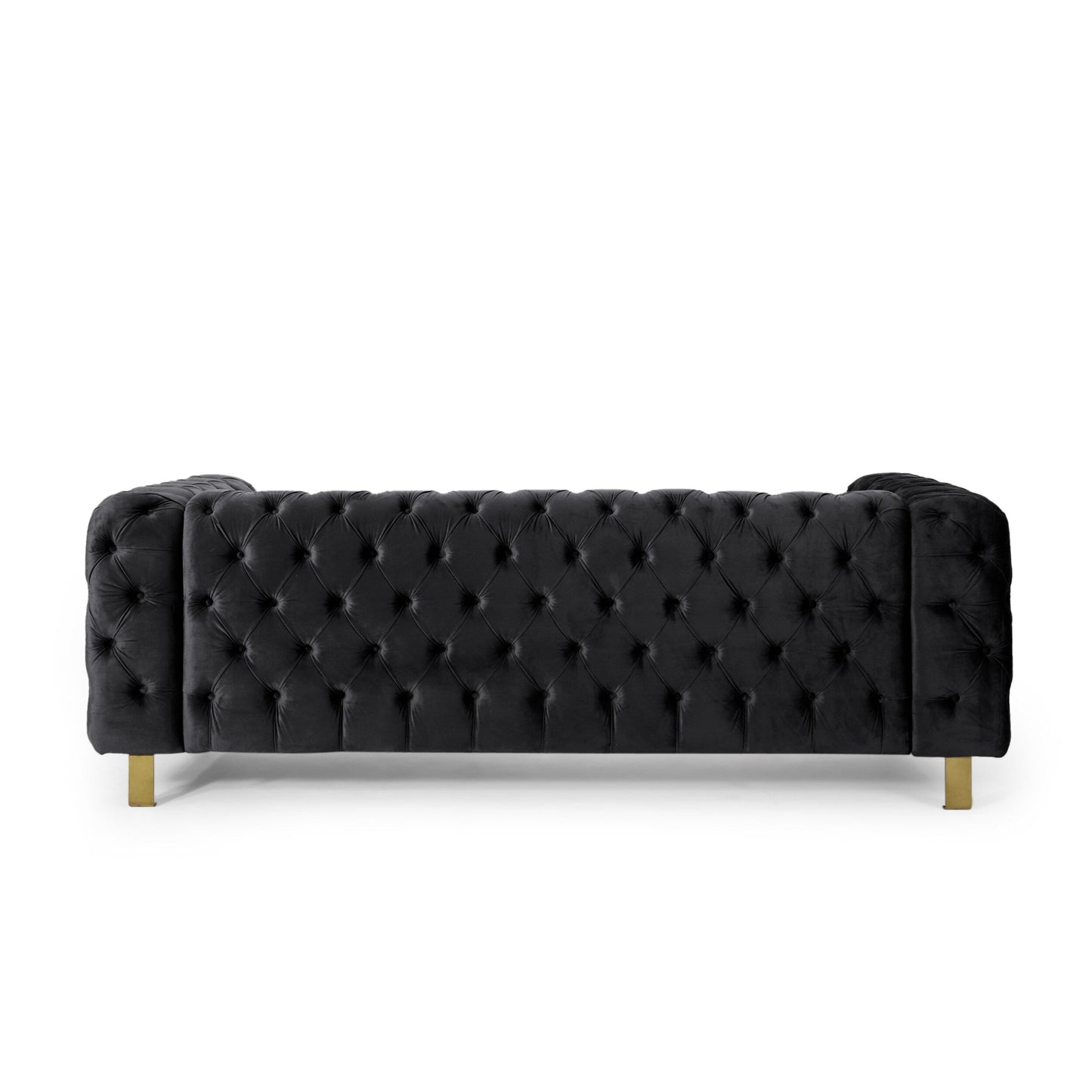 Black Velvet Button Tufted 3-seater Sofa with Iron Legs