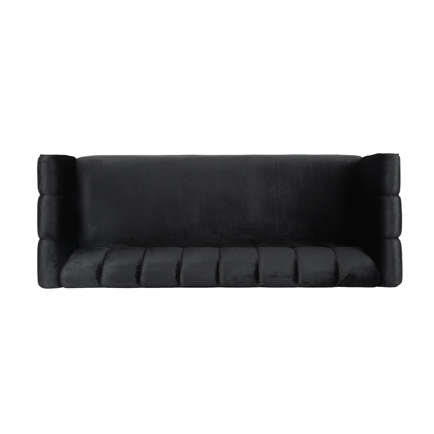 Black Velvet Channel Tufted 3-seater Sofa with Birch Wood Legs