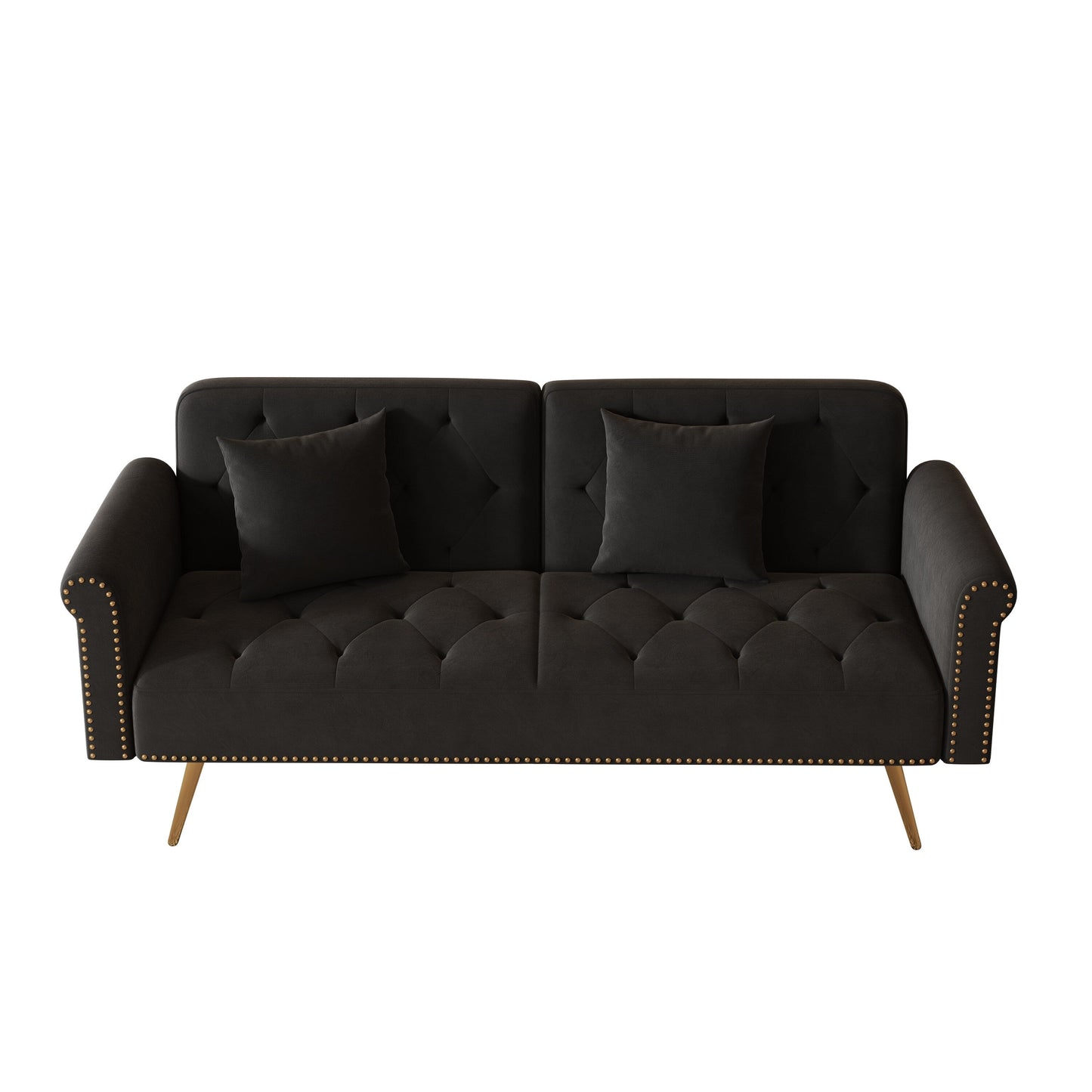 Black Velvet Convertible Loveseat Sofa Bed with Nailheads