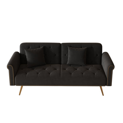 Black Velvet Convertible Loveseat Sofa Bed with Nailheads