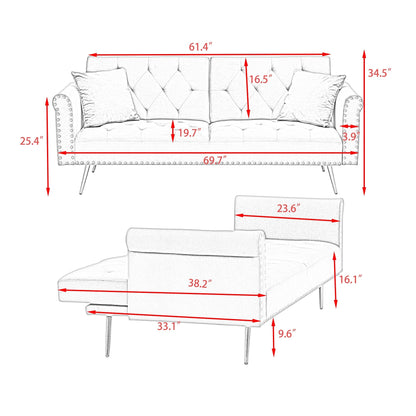 Black Velvet Convertible Loveseat Sofa Bed with Nailheads