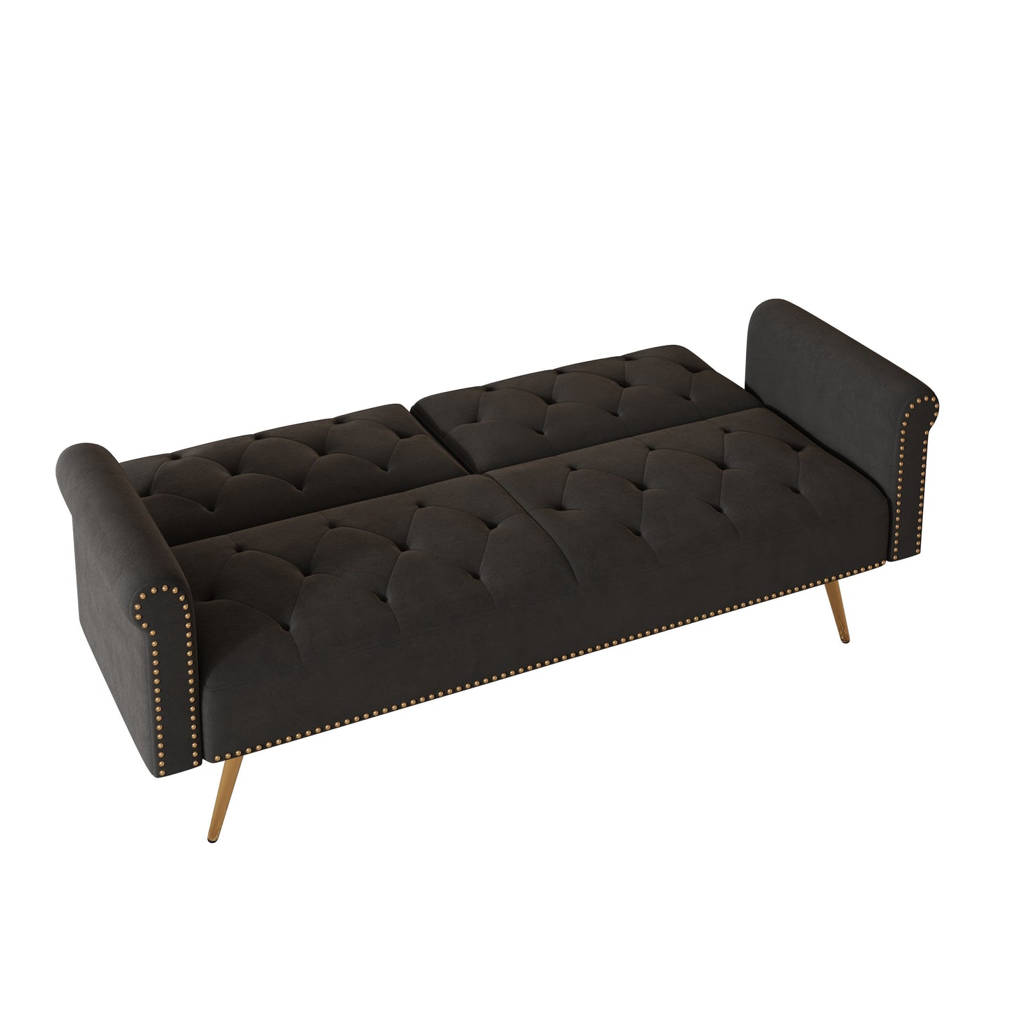 Black Velvet Convertible Loveseat Sofa Bed with Nailheads