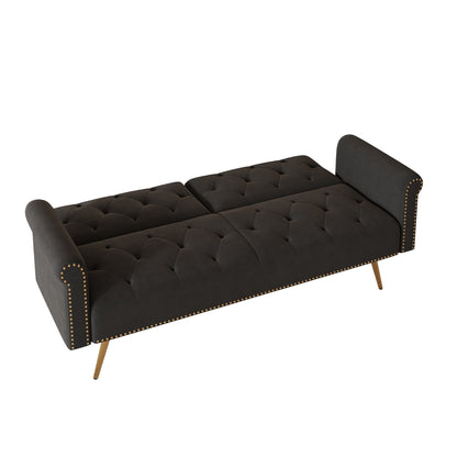 Black Velvet Convertible Loveseat Sofa Bed with Nailheads
