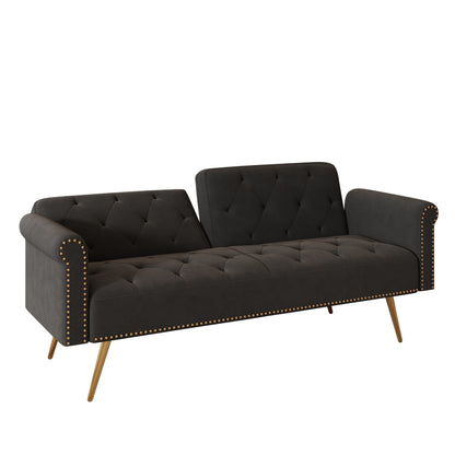 Black Velvet Convertible Loveseat Sofa Bed with Nailheads