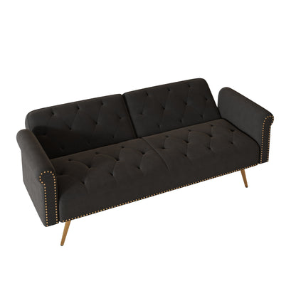 Black Velvet Convertible Loveseat Sofa Bed with Nailheads