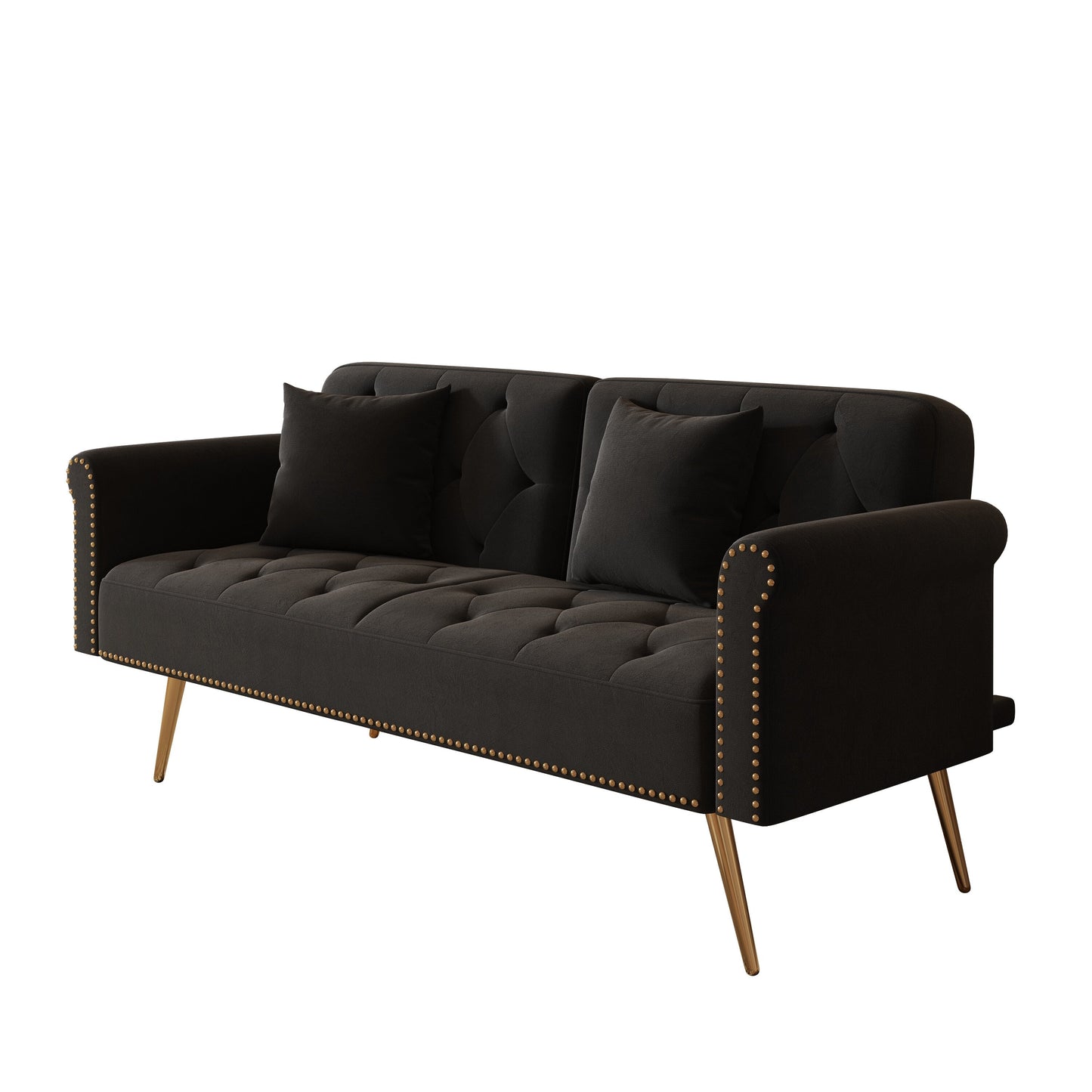 Black Velvet Convertible Loveseat Sofa Bed with Nailheads