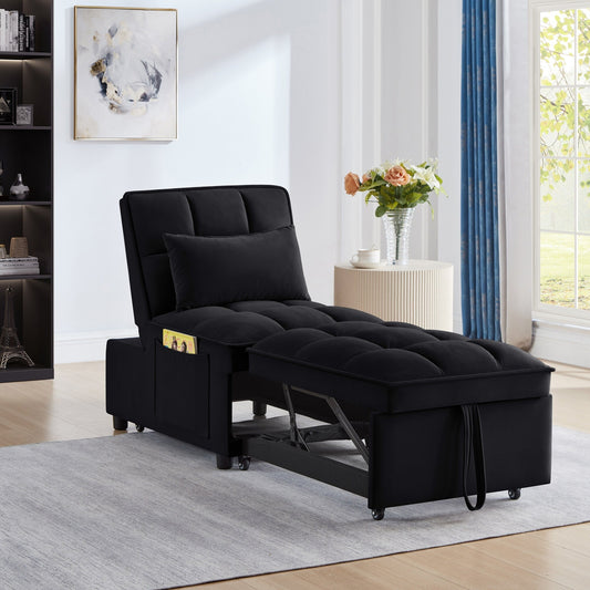 Black Velvet Folding Sofa Bed with Adjustable Backrest