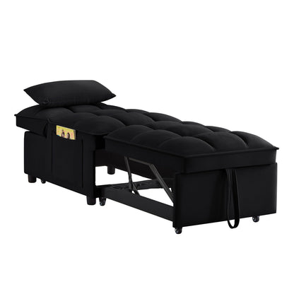Black Velvet Folding Sofa Bed with Adjustable Backrest