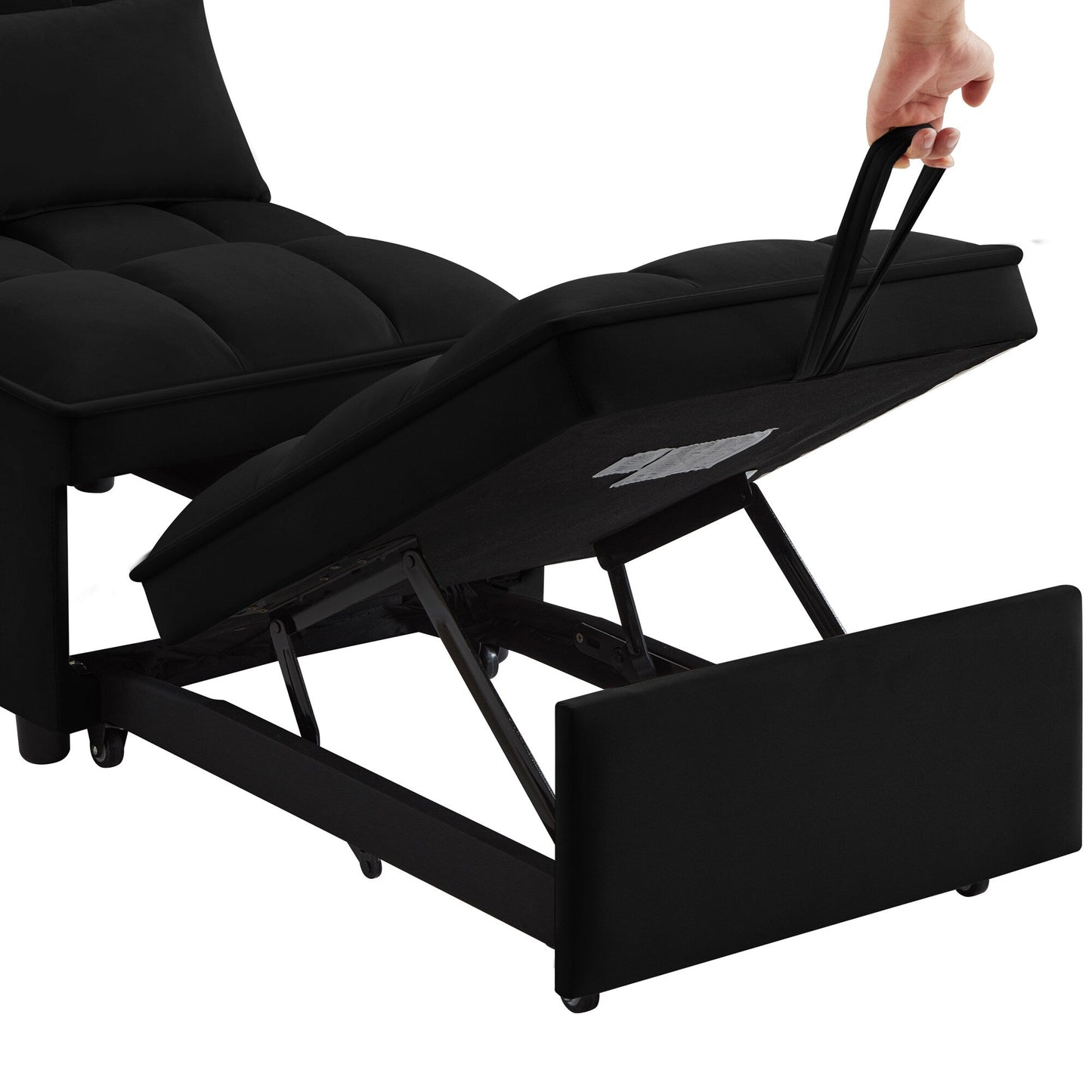 Black Velvet Folding Sofa Bed with Adjustable Backrest