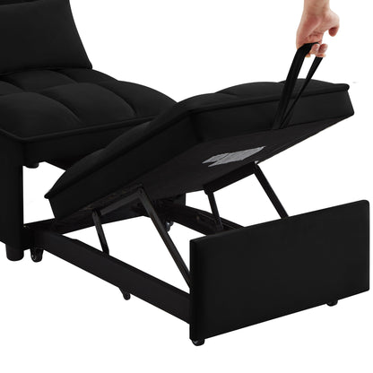 Black Velvet Folding Sofa Bed with Adjustable Backrest