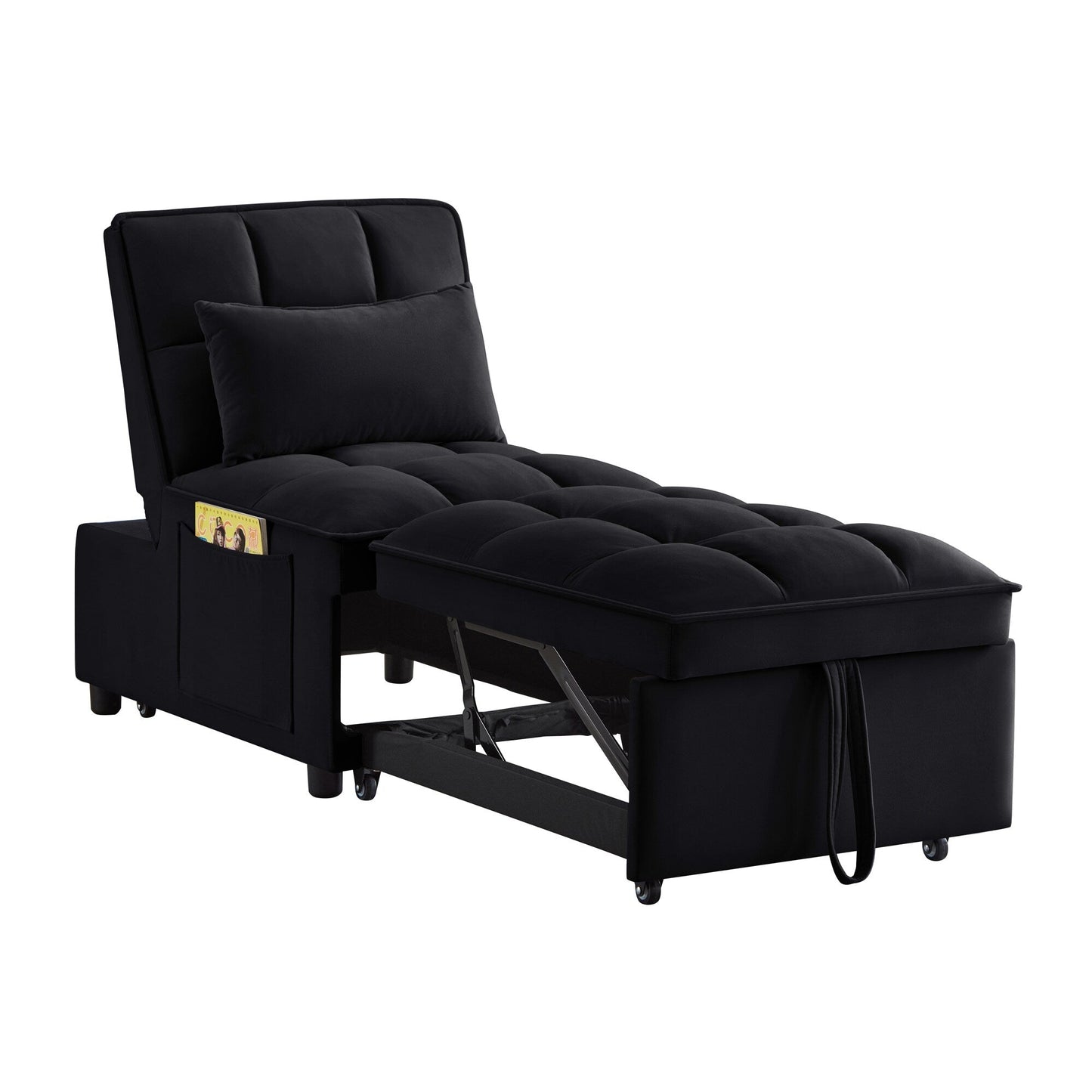 Black Velvet Folding Sofa Bed with Adjustable Backrest