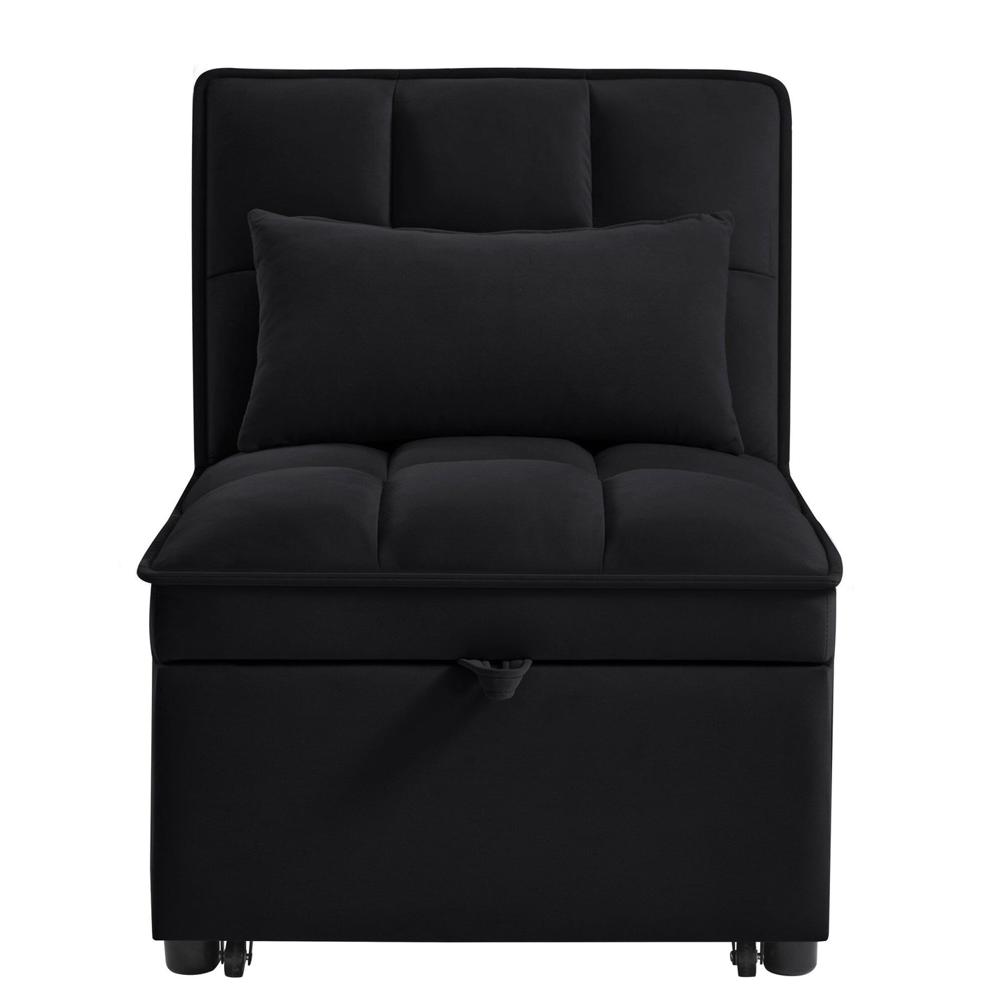 Black Velvet Folding Sofa Bed with Adjustable Backrest