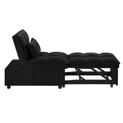 Black Velvet Folding Sofa Bed with Adjustable Backrest