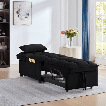 Black Velvet Folding Sofa Bed with Adjustable Backrest
