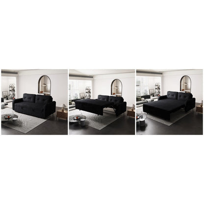Black Velvet Loveseat Convertible Sofa Bed with Storage