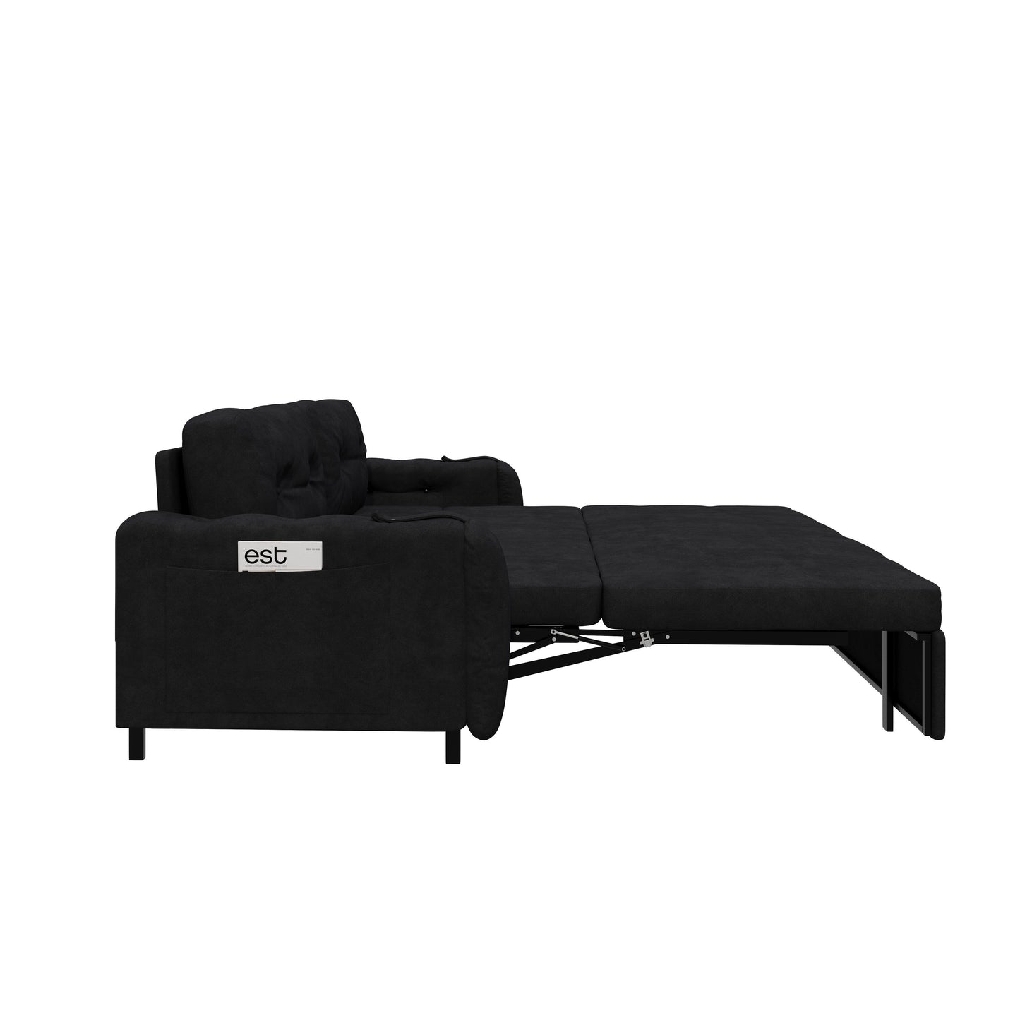 Black Velvet Loveseat Convertible Sofa Bed with Storage