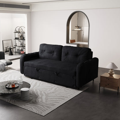 Black Velvet Loveseat Convertible Sofa Bed with Storage