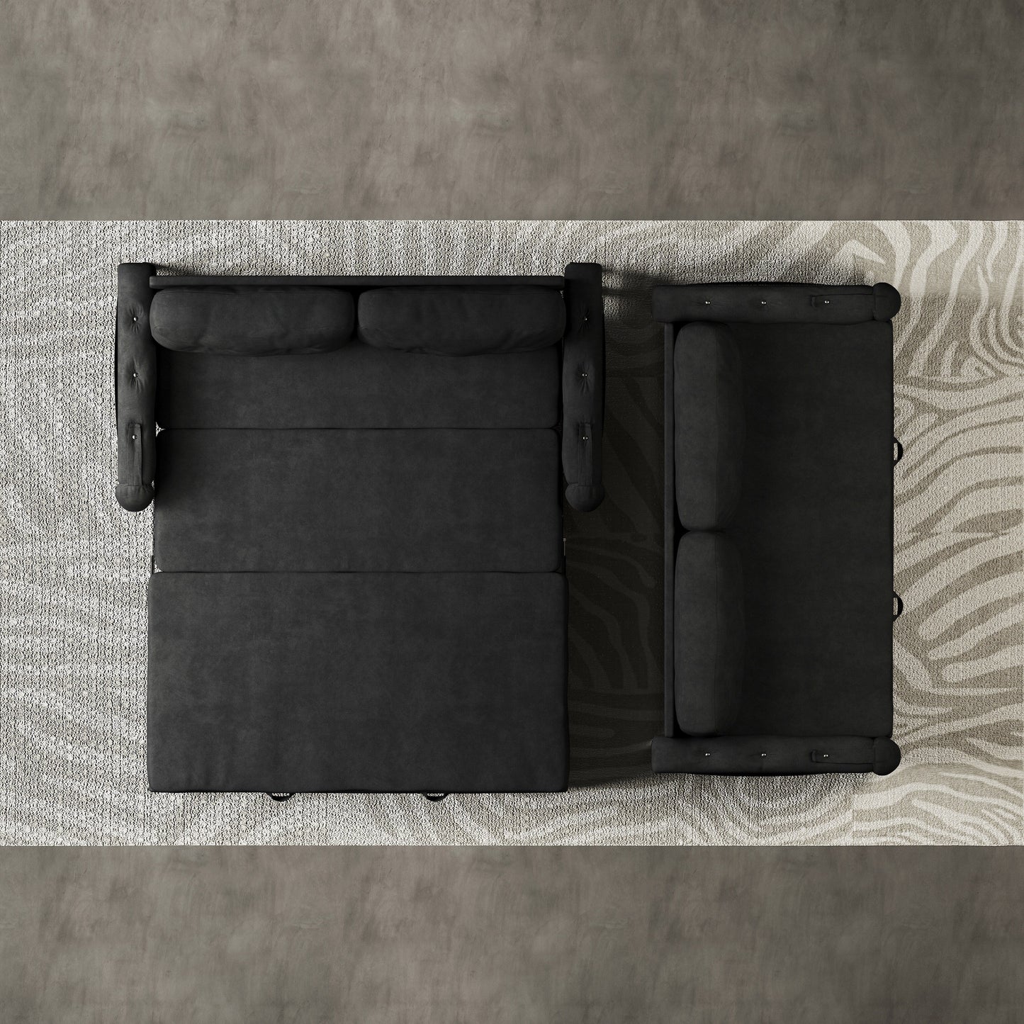 Black Velvet Loveseat Convertible Sofa Bed with Storage