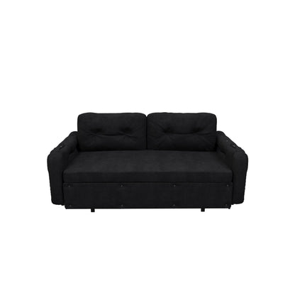 Black Velvet Loveseat Convertible Sofa Bed with Storage