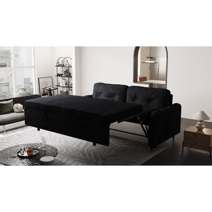 Black Velvet Loveseat Convertible Sofa Bed with Storage