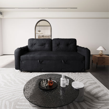 Black Velvet Loveseat Convertible Sofa Bed with Storage