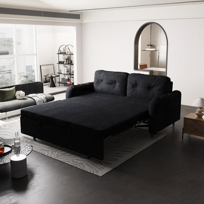 Black Velvet Loveseat Convertible Sofa Bed with Storage