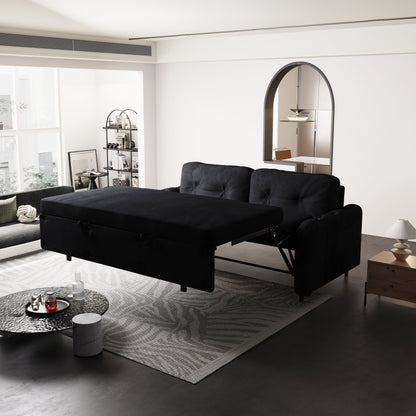 Black Velvet Loveseat Convertible Sofa Bed with Storage