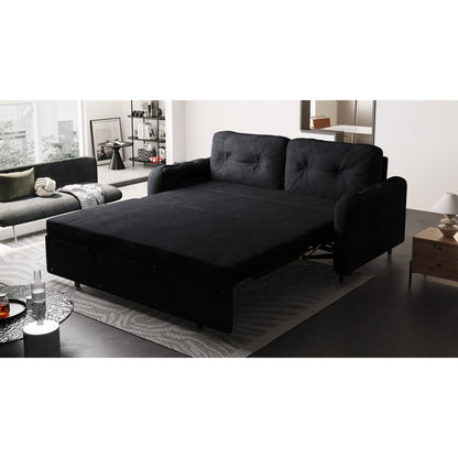 Black Velvet Loveseat Convertible Sofa Bed with Storage