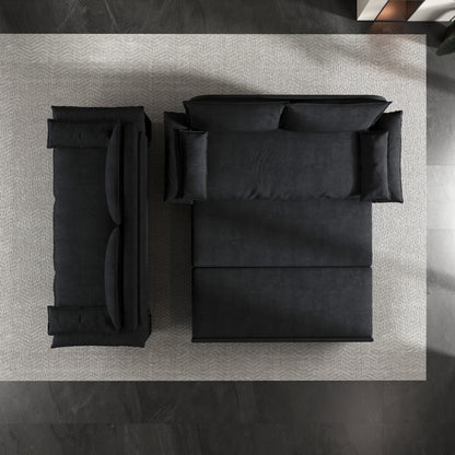 Black Velvet Loveseat Pull Out Sofa Bed with Soft Pillows