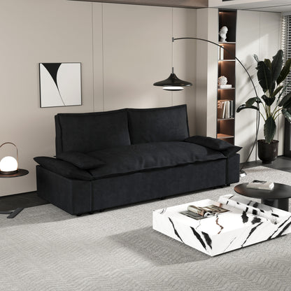 Black Velvet Loveseat Pull Out Sofa Bed with Soft Pillows