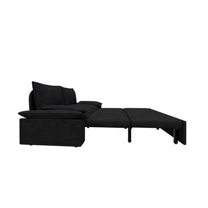 Black Velvet Loveseat Pull Out Sofa Bed with Soft Pillows