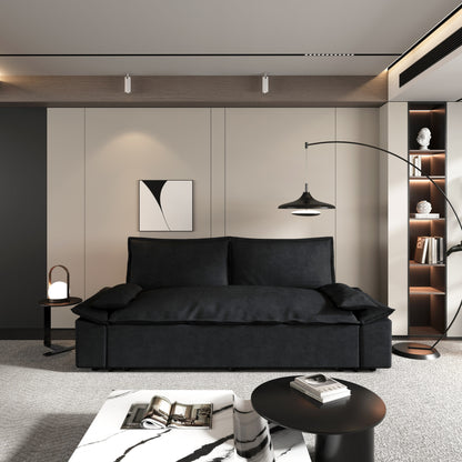 Black Velvet Loveseat Pull Out Sofa Bed with Soft Pillows