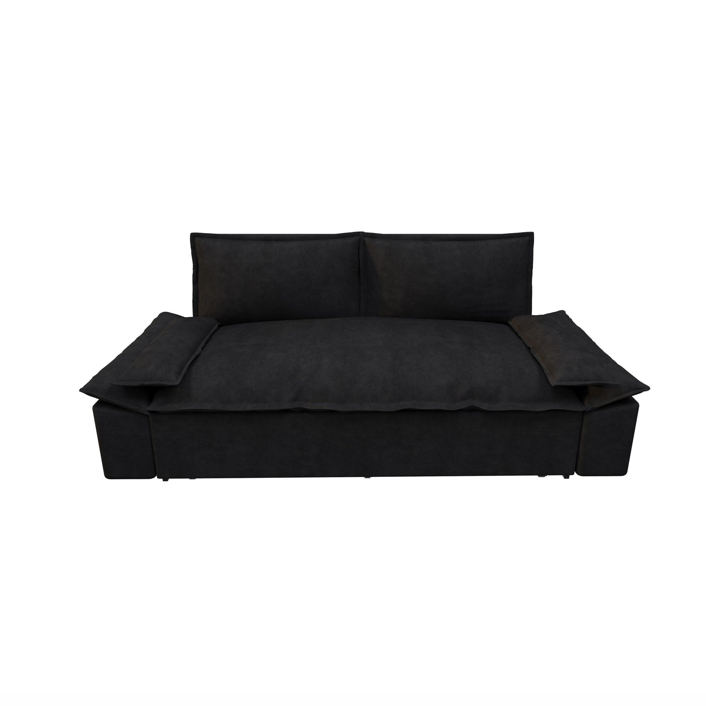 Black Velvet Loveseat Pull Out Sofa Bed with Soft Pillows