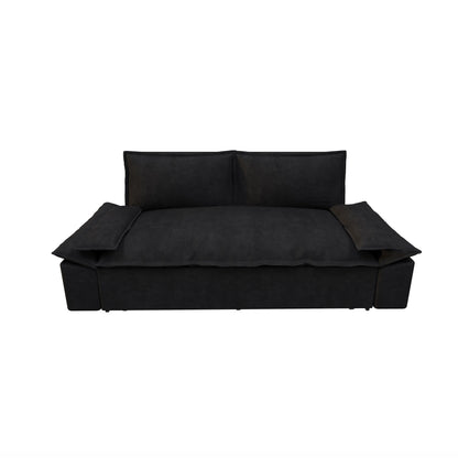 Black Velvet Loveseat Pull Out Sofa Bed with Soft Pillows