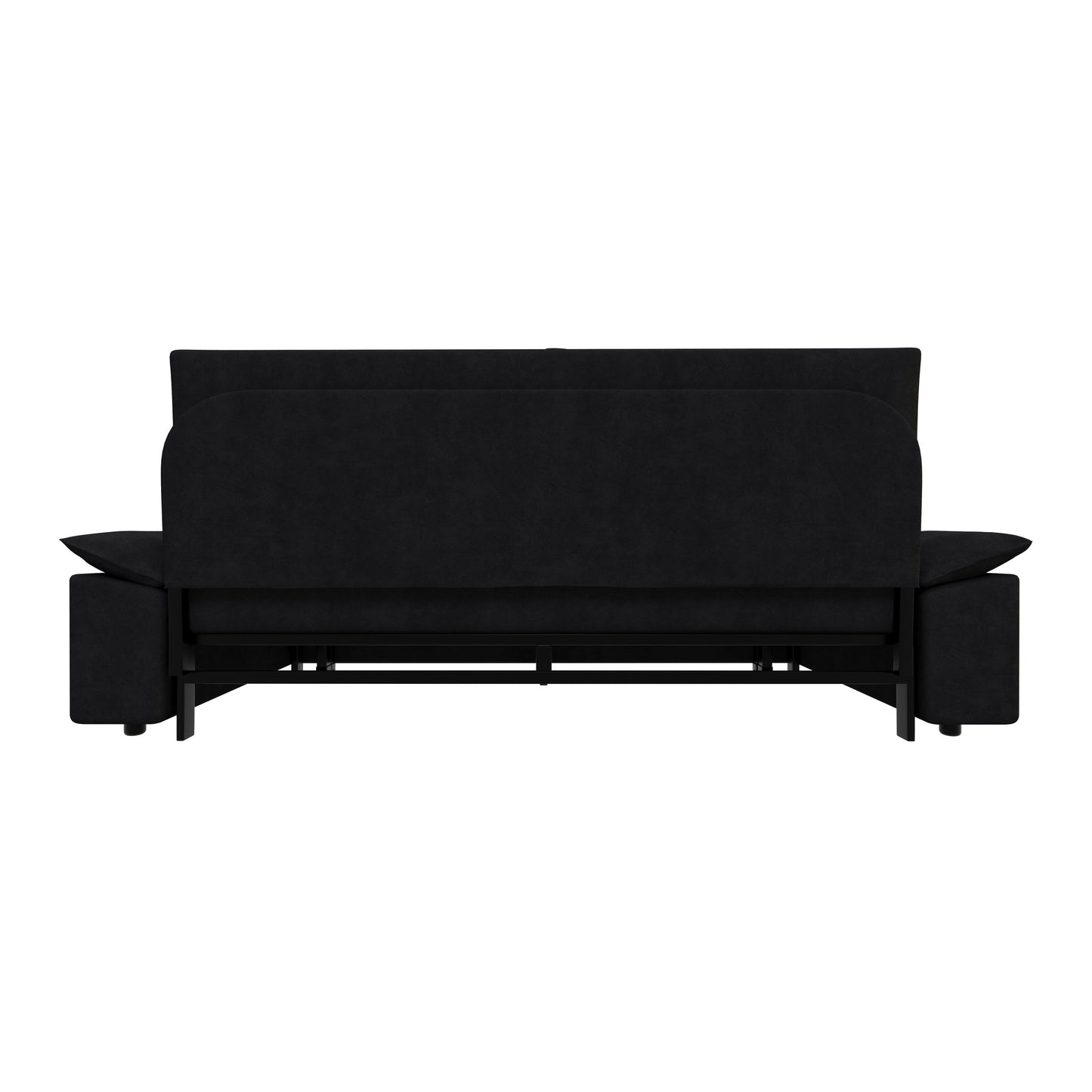 Black Velvet Loveseat Pull Out Sofa Bed with Soft Pillows