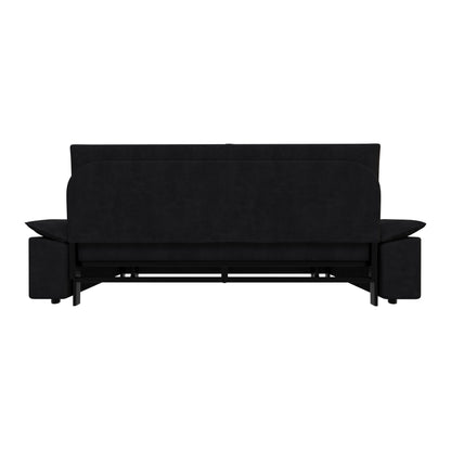 Black Velvet Loveseat Pull Out Sofa Bed with Soft Pillows