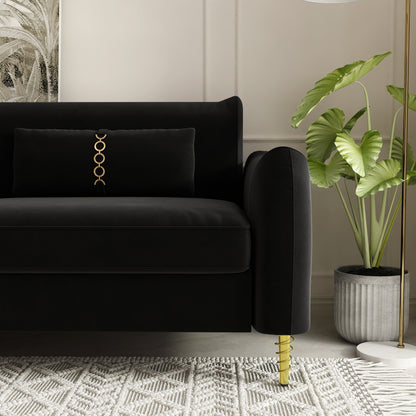 Black Velvet Loveseat Sofa with Gold Legs