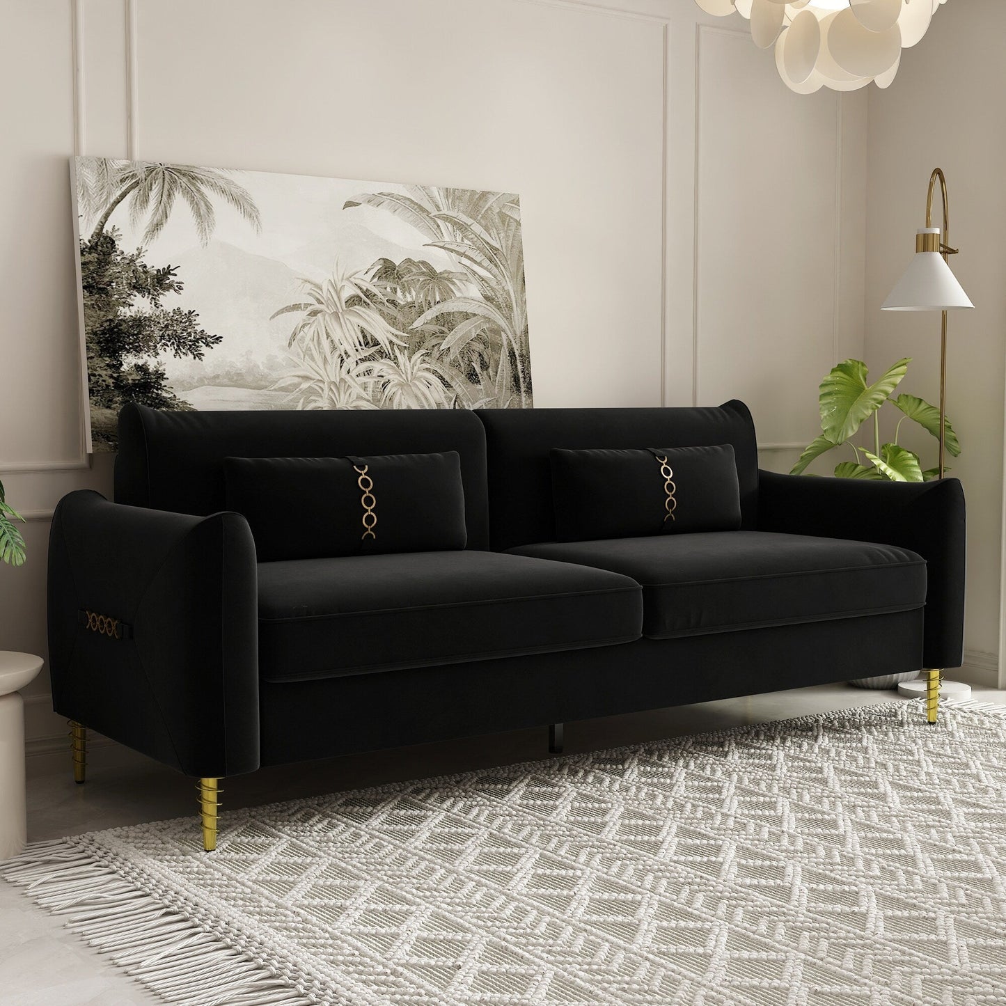 Black Velvet Loveseat Sofa with Gold Legs