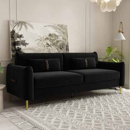 Black Velvet Loveseat Sofa with Gold Legs